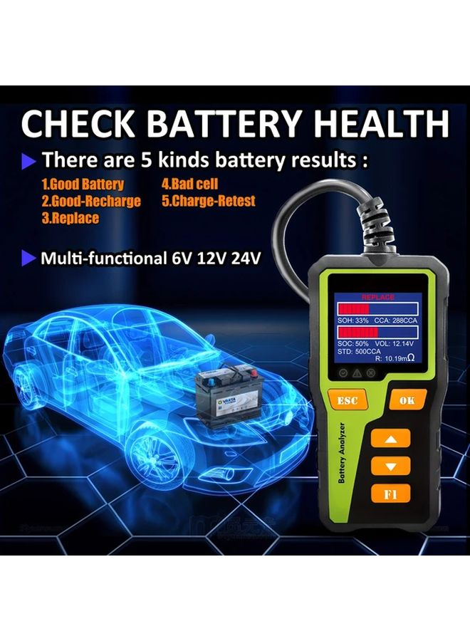 BT30 Green Car Battery Analyzer 12V 24V Health Tester Real Time Monitoring Lightweight - Image 4